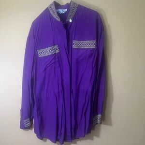 Purple Button Down Shirt with Embroidered Details